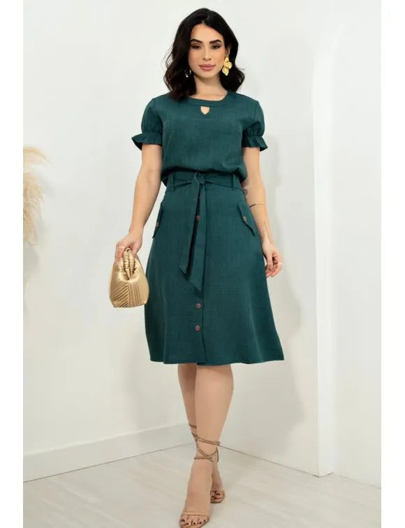 Conjunto Saia e Blusa Linho Decote Gota