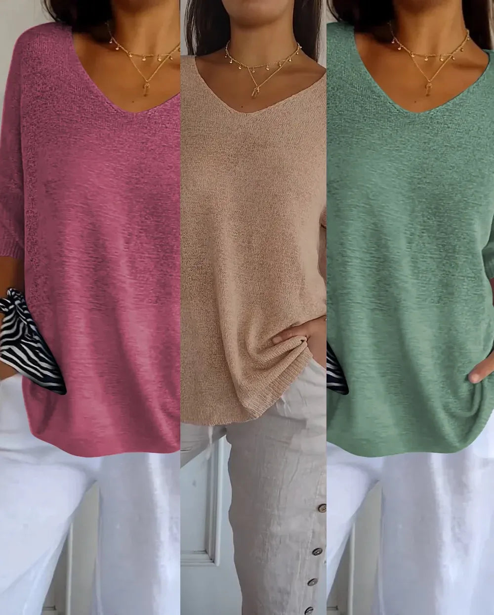 Compre 1 Leve 3 Blusinhas Luna® com decote V e Malha Leve