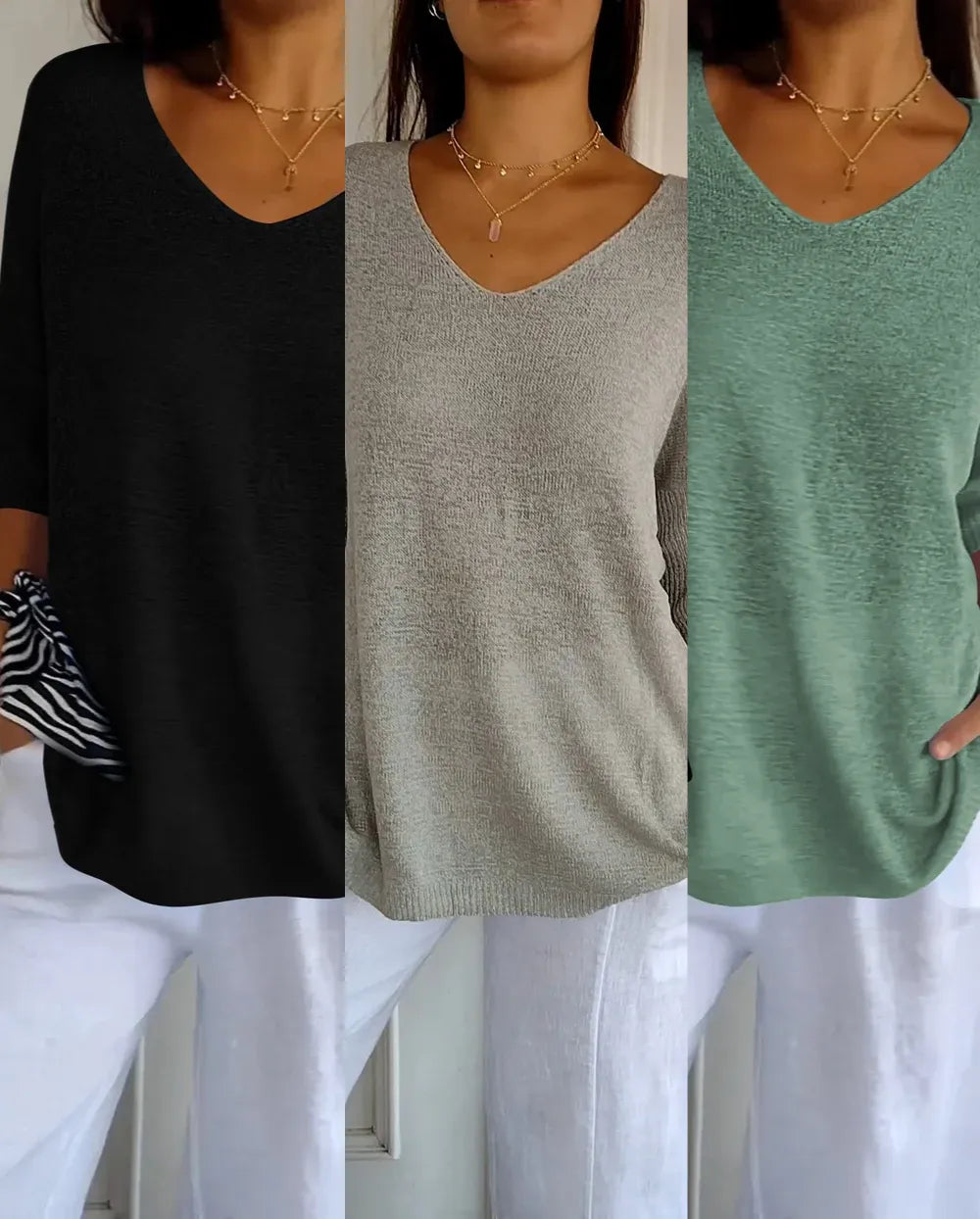 Compre 1 Leve 3 Blusinhas Luna® com decote V e Malha Leve