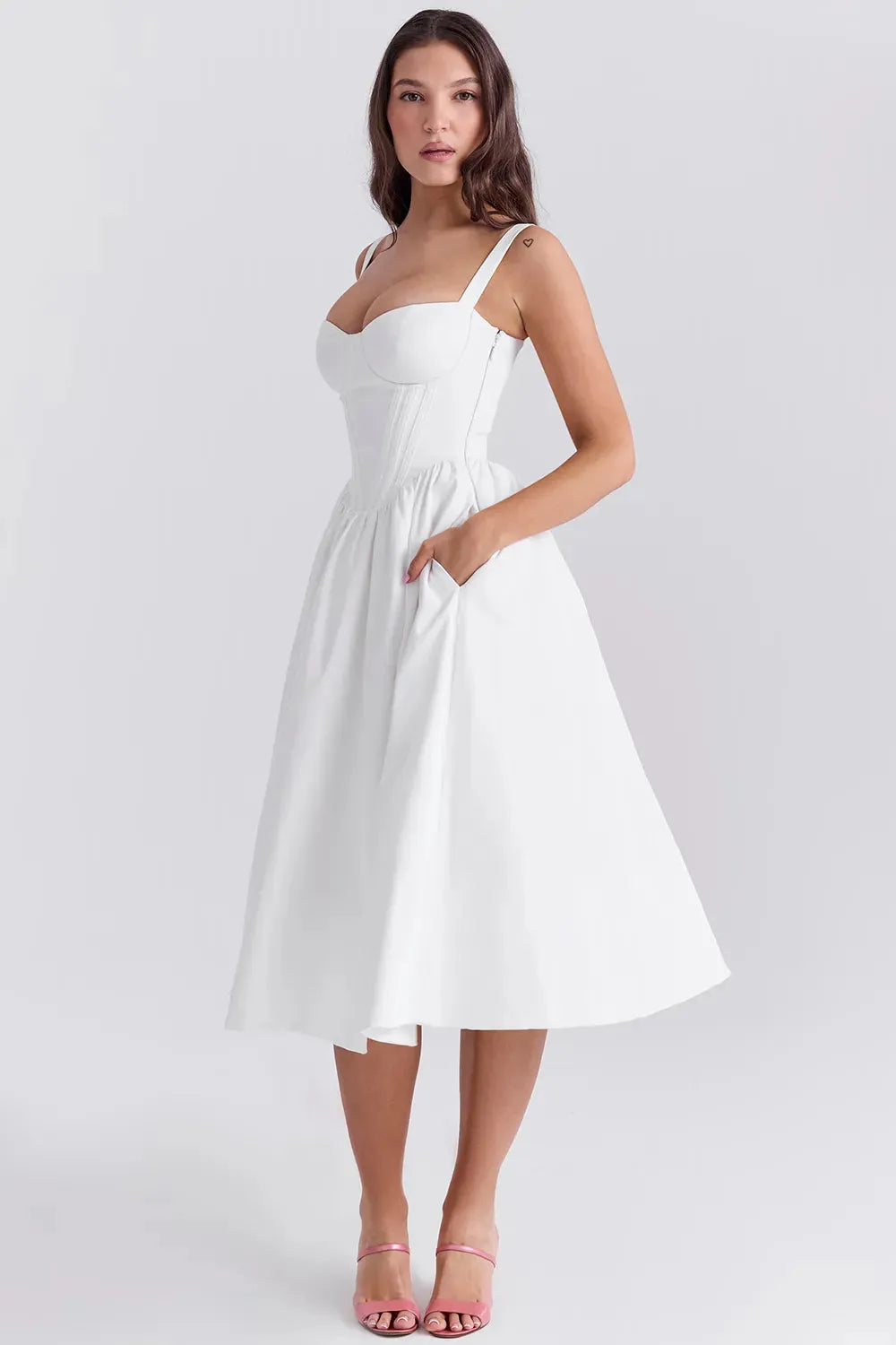 Vestido Midi Modelador Branco - Modelo Aghata