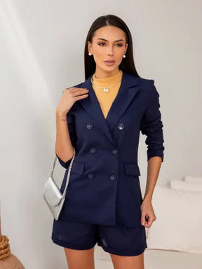 Conjunto Alfaiataria de Linho com Blazer e Shorts